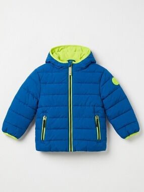 Gerry Boys 2T Blue Puffer Jacket Blue and Neon Green Winter Coat Hooded Kids